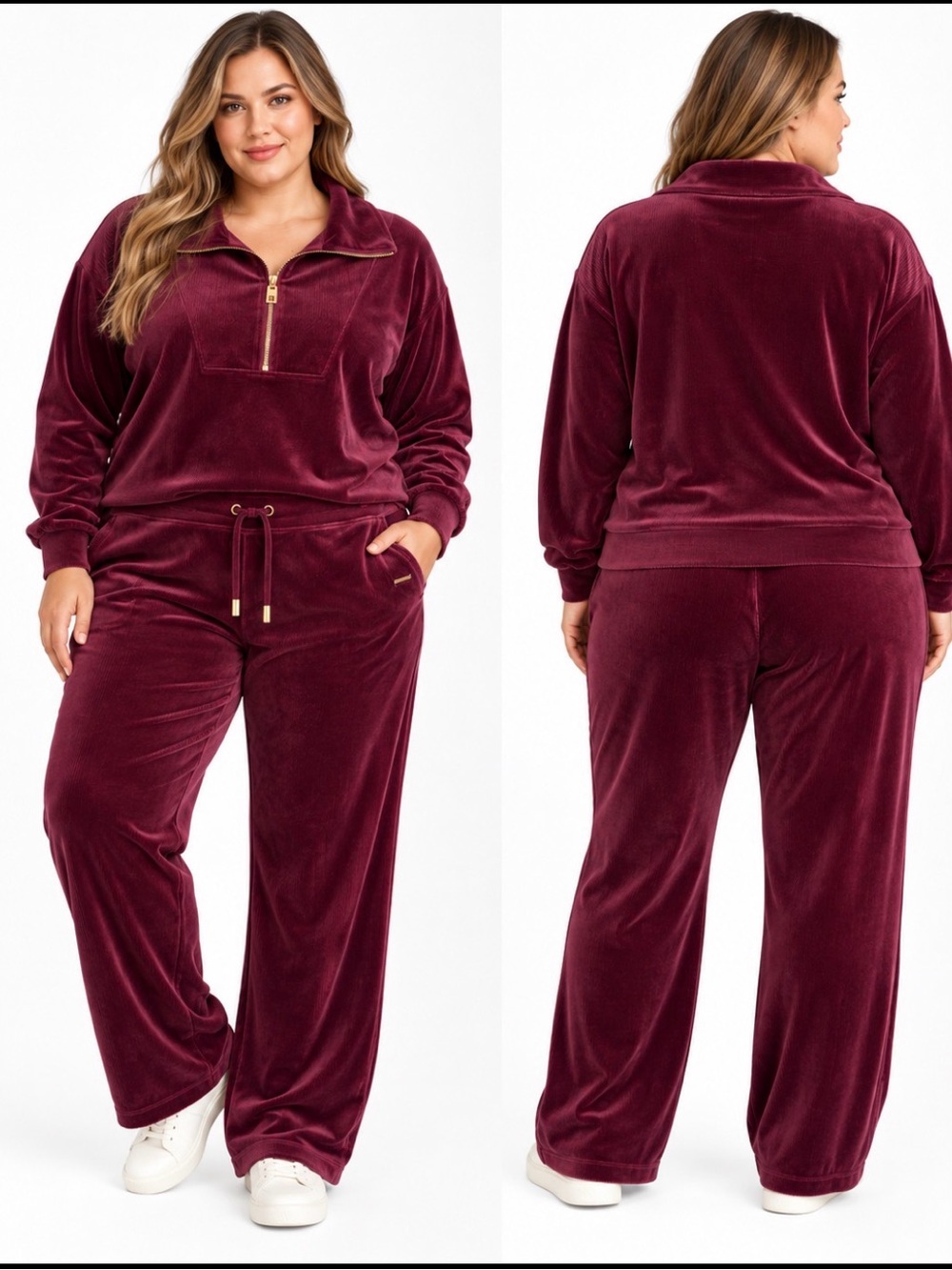 Halston Burgundy Velour Ribbed 2 Piece Lounge Set Pullover Pants XXL